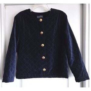VTG Herman Geist Sapphire Blue Quilted Velvet Jacket Gold Buttons Size L Luxury